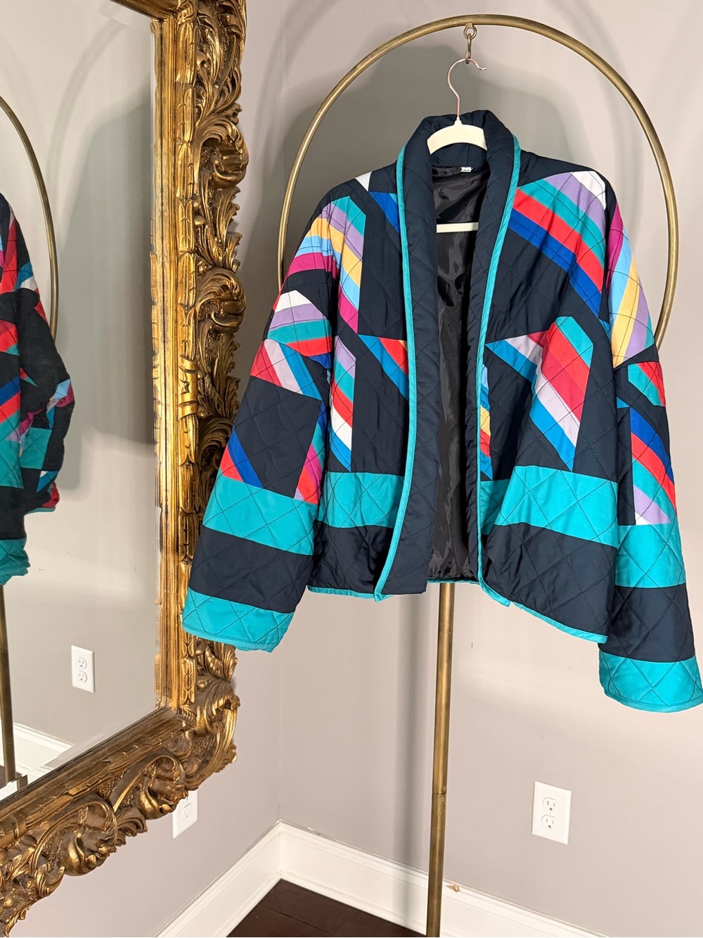 Women’s Multi-Color Quilted Jacket - Turquoise & Black